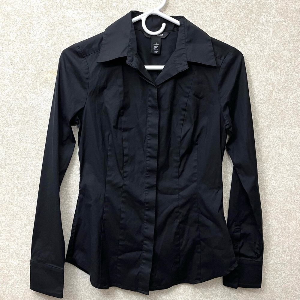 White House Black Market Women Dress Shirt 0/XS Black